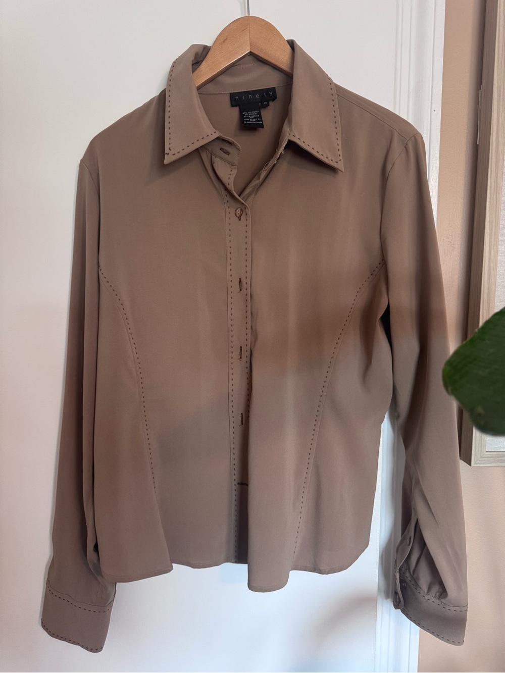 Ninety Women's Button-Down Shirt in Taupe
